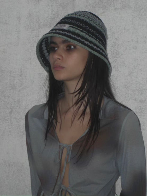 FLOWER DRAWSTRING TOPS -GRAYISH BLUE-